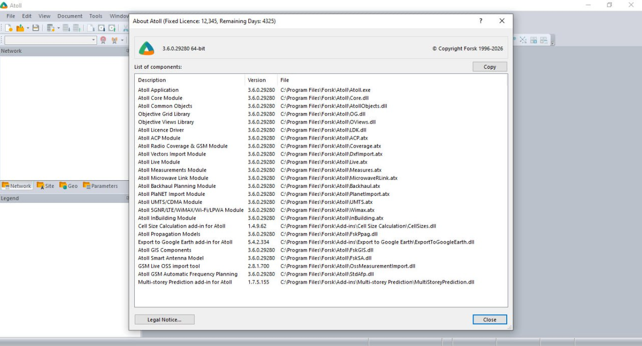 Forsk Atoll 3.6 software screenshot